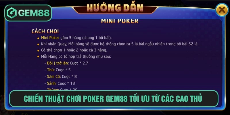 Chiến thuật chơi poker GEM88 tối ưu từ các cao thủ