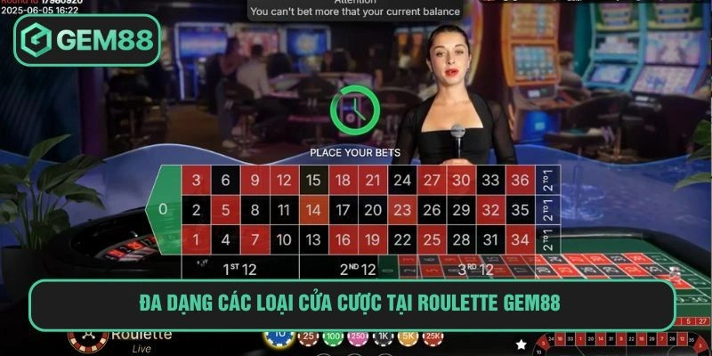 Đa dạng các loại cửa cược tại roulette GEM88