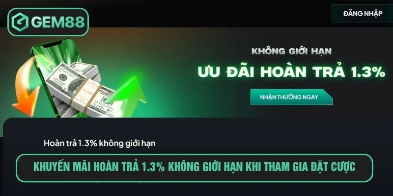 Hoàn trả 1.3% không giới hạn khi tham cá cược