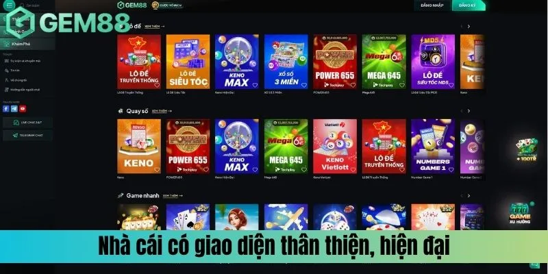 Nhà cái có giao diện thân thiện, hiện đại cho game thủ